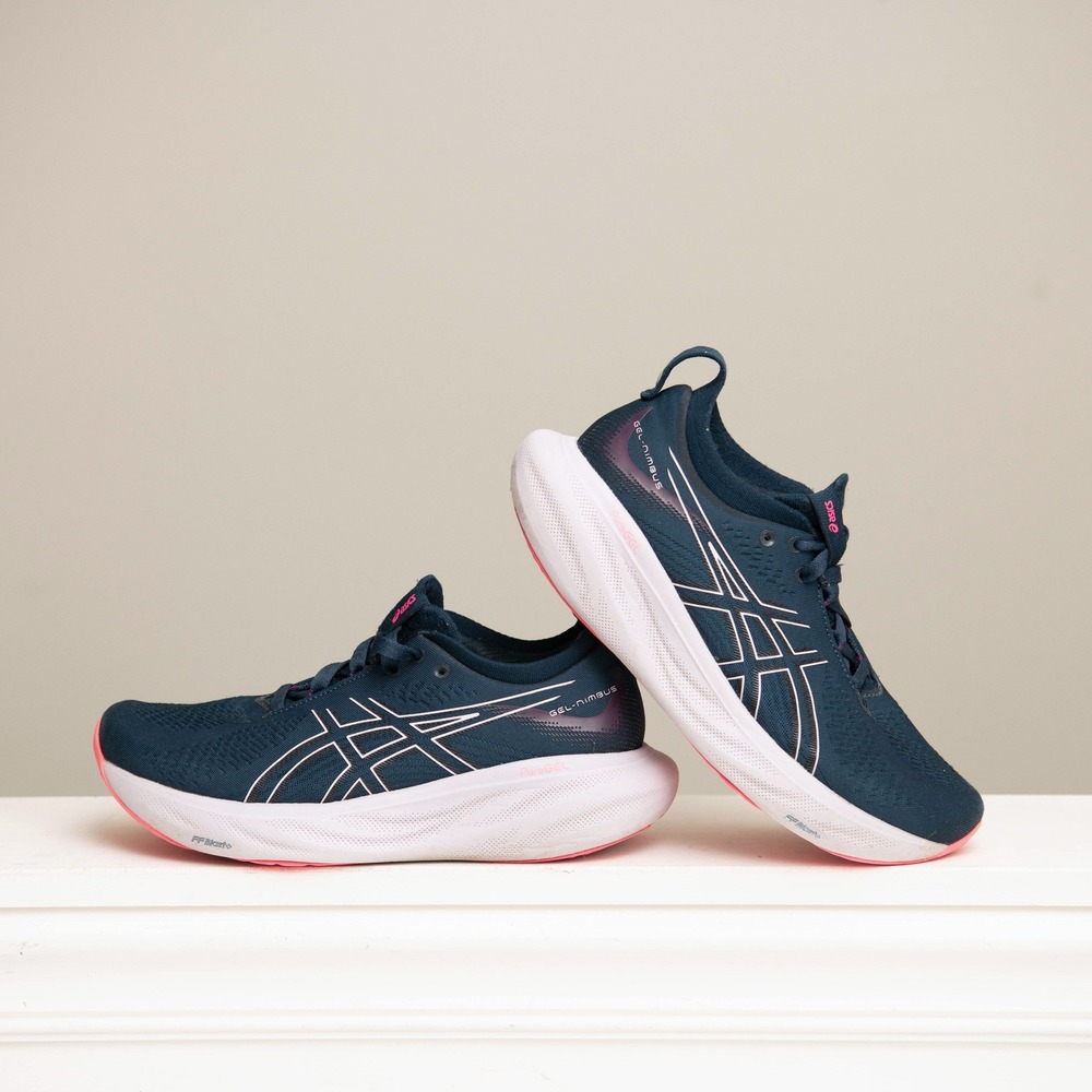 Asics Gel-Nimbus 25 Womens 9 Running Shoes Navy Pink Athleisure Cushion Comfort